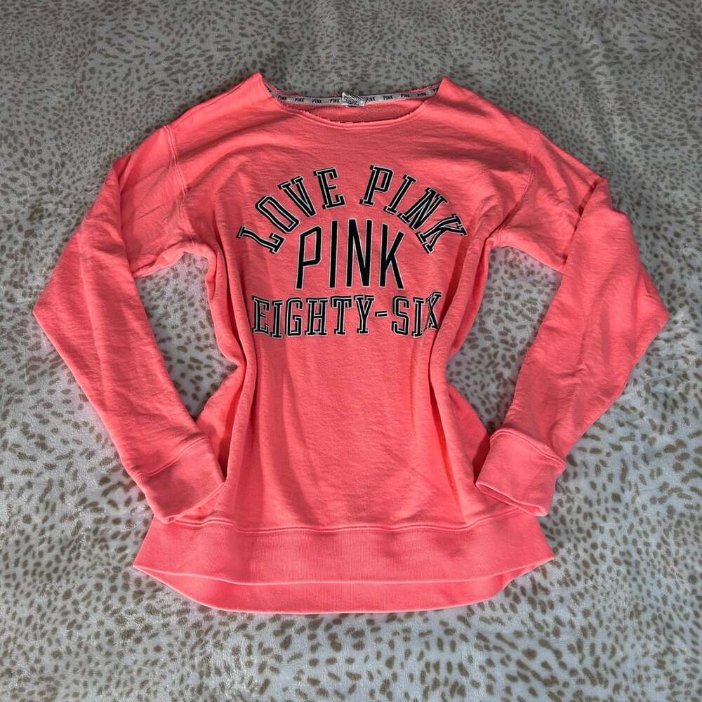 Victoria's Secret PINK Love Pink Eighty-Six Long Sleeve Sweatshirt Neon Pink Siz